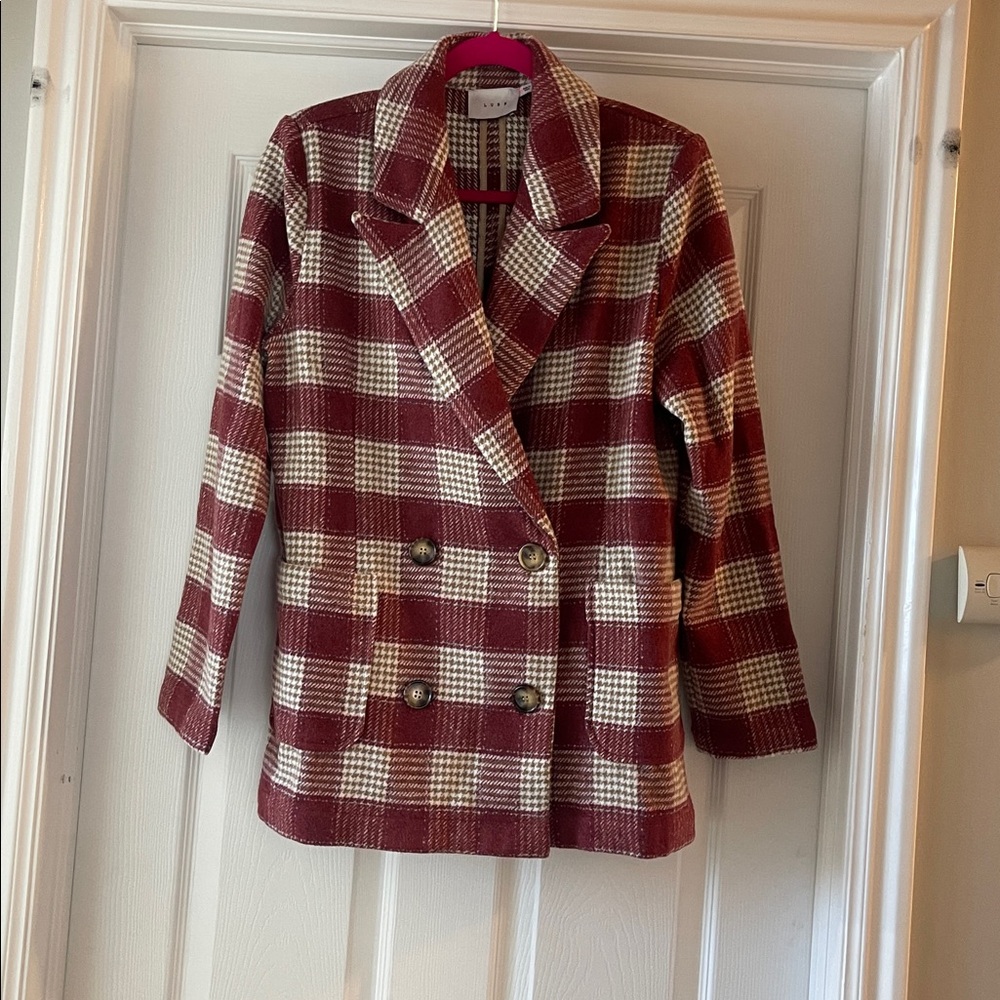 Lush Brick Red and Cream Patterned Double Breasted Coat